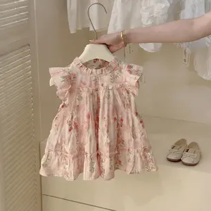 Summer Floral Print Lace Fly Sleeve Thousand Layer Baby Girl Princess Dress Cute Flower Girl Dress With Bag