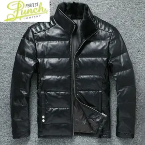 جلد طبيعي أسفل سترة الرجال معطف جلد الغنم الحقيقي الخريف الشتاء رجالي سترات من الجلد فرو منك طوق YZX1248 KJ4832