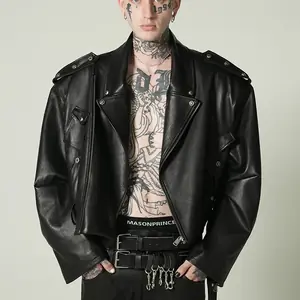 Matrouicardi ربيع الخريف كول قصيرة المتضخم الأسود بولي Leather الجلود السائق سترة الرجال طويلة الأكمام الفاخرة مصمم للجنسين الملابس 2023