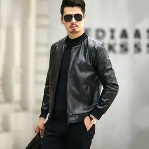 عارضة دراجة نارية نمط بو سترة جلدية الرجال الخريف الشتاء الوقوف طوق الطيران معطف سليم صالح الترفيه البيسبول طوق سترة