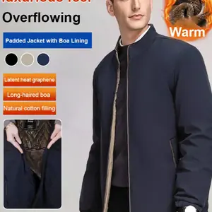 سترة رجالية مبطنة بالصوف بياقة واقفة، ملابس خارجية دافئة للخريف والشتاء، أنيقة متعددة الاستخدامات، مثالية للارتداء اليومي/الخارج