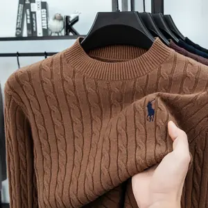 سترة صوف رجالية لخريف وشتاء 2025 مع بلوفر برقبة دائرية سميكة على شكل ماسة وأكمام طويلة سترة محبوكة