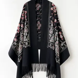 شتاء دافئ الكشمير وشاح للنساء المطرزة الباشمينا بطانية شال سميك التفاف المألوف الرقبة أدفأ Bufanda Echarpe