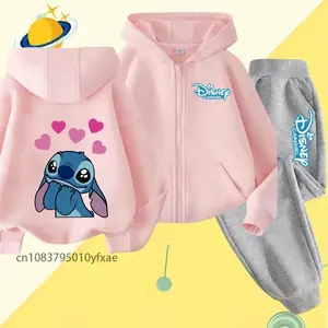 Stitch children zipper hoodie set Disney cartoon print autumn and winter long-sleeved sweatshirt boys and girls casual cute top