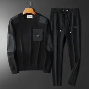 Minglu الخريف الشتاء الرياضة مجموعات الذكور غير رسمية الفاخرة الربط الياقة المستديرة الرجال بلوزات مطاطا حزام رجل Sweatpants