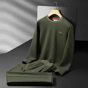 Minglu الصوف الخريف الشتاء الرجال مجموعات فاخرة الياقة المستديرة بلون الرياضة عادية الذكور بلوزات الحرير رجل رياضية 4XL