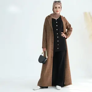 دبي الملابس الإسلامية النسائية سميكة الدافئة الشتاء متواضع عباية معطف قسط سترة كيمونو تويد فستان طويل