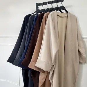 عباية سميكة للشتاء والخريف عالية الجودة فستان متواضع بلون سادة سروال قصير للنساء المسلمات عباية مفتوحة