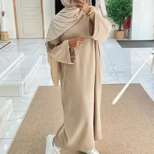 عباية عصرية إسلامية متواضعة عباية شتوية تركية فستان مخملي مع جيوب وأكمام طويلة فساتين ماكسي غير رسمية رداء للنساء