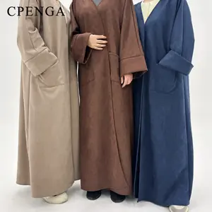 سترة إسلامية متواضعة أنيقة في المملكة العربية السعودية للنساء لرمضان دبي كيمونو عباية فستان فاخر 2024 رداء تركي إسلامي دافئ