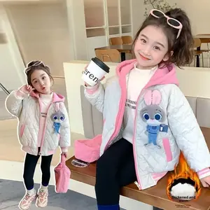 سترة ألعاب أرنب قطيفة للفتيات من ديزني 2025، أرنب قابل للفصل على غطاء محرك السيارة، معطف شتوي خفيف الوزن مبطن