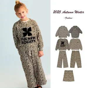 2025 خريف شتاء الاطفال ليوبارد طباعة صوف مبطن هوديي و عداء ببطء مجموعة بنين بنات ملابس رياضية غير رسمية الدافئة أفخم الزي