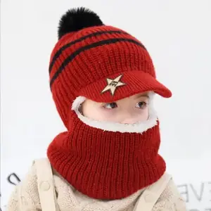 قبعة متكاملة لتدفئة الرقبة للخريف والشتاء للأولاد والبنات - قبعة صغيرة محبوكة سميكة ودافئة مع منقار البط
