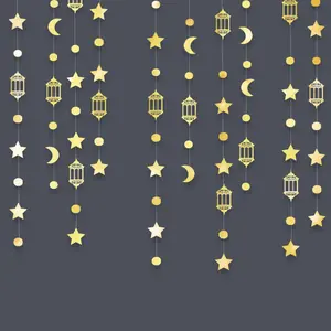 4M بريق ورقة الذهب نجمة القمر أكاليل غاسل عيد مبارك حلي معلقة رمضان كريم ديكور راية لوازم الحفلات