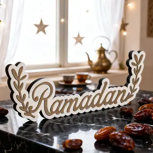 لافتة ديكور طاولة رمضان مع تصميم فرع الزيتون زخرفة إسلامية خشبية لهدية تزيين سطح المكتب لكريم رمضان وعيد مبارك