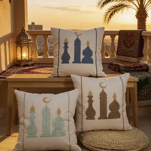 غطاء وسادة بنمط قلعة القمر قطعة واحدة باللون الأزرق والأخضر والبني لغرفة المعيشة وغرفة النوم والسيارة - غطاء وسادة زخرفي من البوليستر