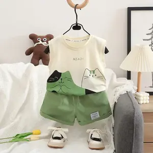 الصيف الاطفال الملابس دعوى الأطفال الفتيان الكرتون القط سترة تي شيرت السراويل 2 قطعة/مجموعة طفل ملابس عصرية الرضع رياضية