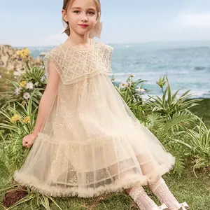 فستان شبكي فاخر خفيف للفتيات الصغيرات برقبة لؤلؤية ترتر الأميرة توتو فستان 6-15 سنة