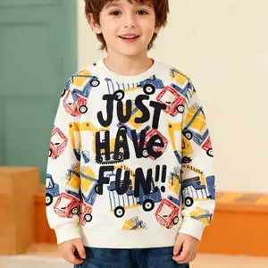 سويت شيرت للأولاد بأكمام طويلة، رقبة دائرية من القطن الخالص، بلوفر كاجوال للخريف والشتاء مطبوع عليه حروف السيارة في الهواء الطلق