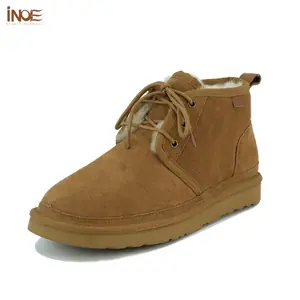 INOE الرجال جلد البقر المدبوغ عارضات الكاحل الشتاء الثلوج الأحذية شيرلينغ الأغنام الفراء الصوف بطانة قصيرة الدافئة الأحذية الحرارية الشقق