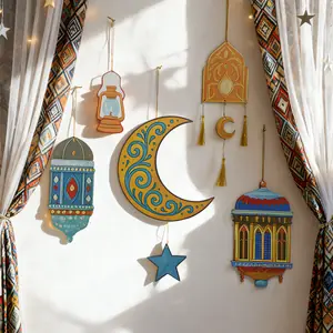 ديكور حائط إسلامي لرمضان، فانوس على شكل نجمة القمر، زينة شرابة لعيد مبارك كريم، مهرجان إسلامي، هدية تزيين منزلية