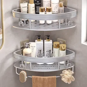 YUN JIE YA مفت پنچ باتھ روم اسٹوریج ریک ہینگر ٹوائلٹ کارنر شیلف آرگنائزر وال ماونٹڈ شاور شیلفنگ گھریلو لوازمات