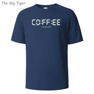 تي شيرت قطني أساسي مطبوع عليه Coffie بتصميم بسيط برقبة دائرية، قماش ناعم مسامي للجنسين بأكمام قصيرة
