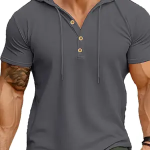 تي شيرت رجالي صيفي نحيف للياقة البدنية مع قلنسوة وأكمام قصيرة تي شيرت رجالي خفيف الوزن بقلنسوة للياقة البدنية وقابل للتنفس