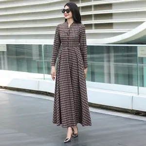 فستان نسائي أنيق بنقشة مربعات وأكمام طويلة - فستان نحيف ومتعدد الاستخدامات للحفلات، إصدار جديد لخريف 2026 تنورة طويلة راقية