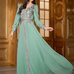 قفطان نسائي من TOLEEN-فستان جلبية ، طراز عربي ، تطريز زهري ومزيج ، فستان بحزام جاكار ، فاخر ، أنيق ، Eid