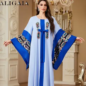 فستان ماكسي نسائي مسلم مطرز بالترتر والفيونكة لعيد مبارك 2026، عبايات دبي تركيا قفطان رمضان جلابية قفطان فستان حفلات