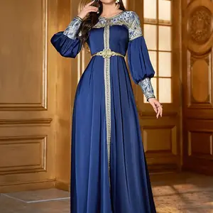 فستان سهرة نسائي بأكمام طويلة ، مرقع ، ومطرز ، وفاخر ، وأنيق ، ومسلمات ، وحفلات عربية ، طويل ، وجديد