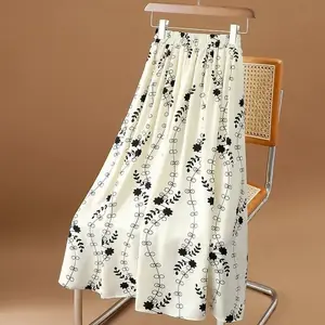 التنانير الأزهار للنساء عالية الخصر ميدي الشيفون امرأة تنورة أنيقة وأنيقة قسط ألف خط الملابس مبيعات الاتجاه 2025 خمر الخامس