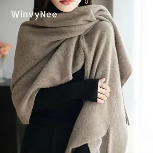 WinvyNee الشتاء المرأة طويلة الصلبة شال يلتف 100% وشاح من الصوف شرابة المرأة الفاخرة الدافئة سميكة الأوشحة الناعمة للسيدات G1673006