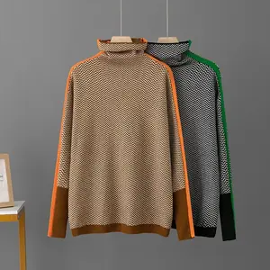 الياقة المدورة تقسم المشارب كسول سترة النساء البلوفرات فضفاضة والأزياء البلوز أسفل تريكو الخريف الشتاء سترة جديدة