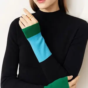 2025 المرأة الشتاء نصف الياقة العالية معطف شتاء موضة محبوك كتلة سليم تنوعا البلوز Vintage بلايز عادية كم طويل