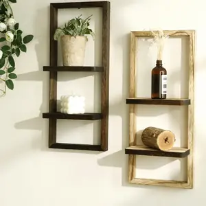 1 قطعة رفوف جدار خشبية ريفي 2-tier رف معلق للنباتات ديكور غرفة المعيشة المنزلي المطبخ غرفة نوم الحائط رف شاشة