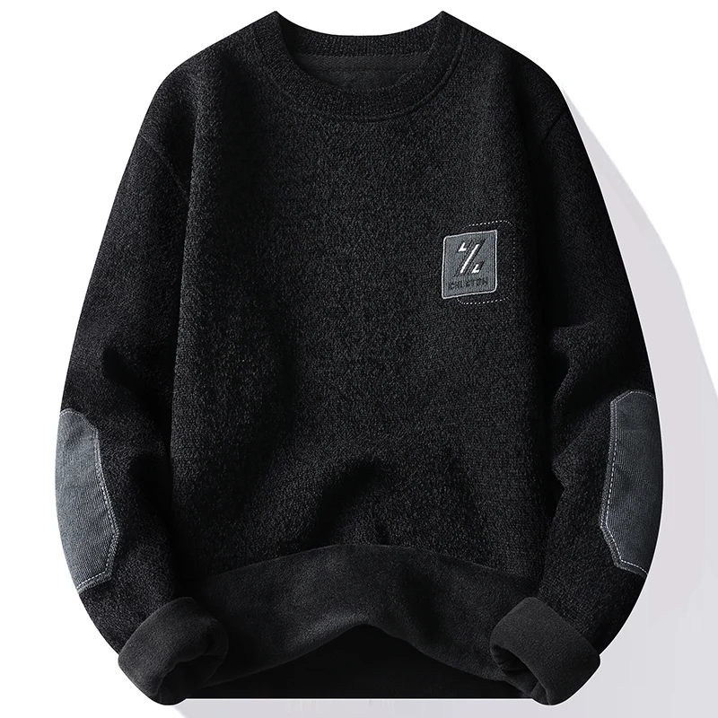 Men Fashion Knitted Sweater Velvet Pullovers Fleece Thick Warm Winter Knitwear Y2K Fashion Jumpers Men's Clothes