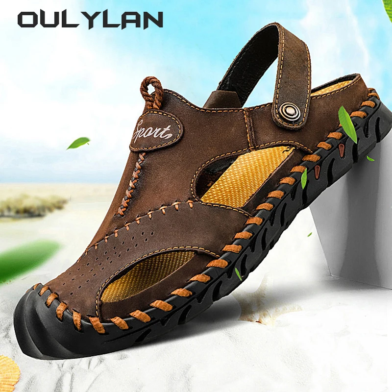 Men Breathable Shoes Fashion Oversized Men's Sandals Outdoor Water Trekking Beach Sandals Casual Hollow Leather Sandals Shoes